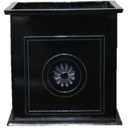 Colony Square Planter, 16 In W, 16 In D, Square, Floral Medallions Design, Black, Gloss